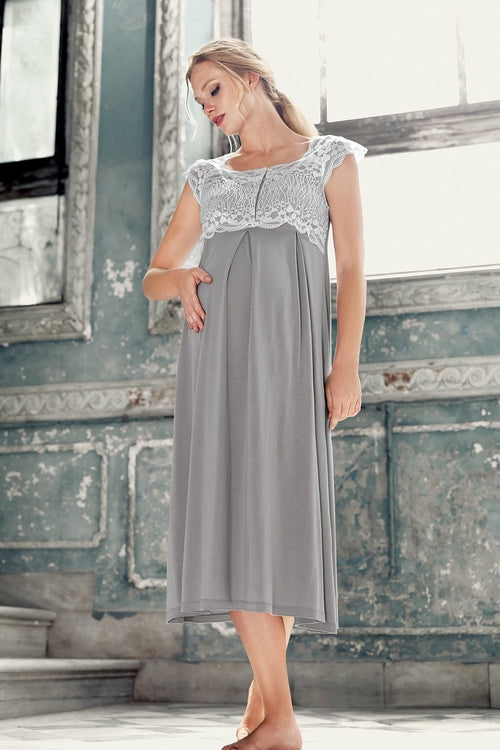 Lace 4-Piece Maternity & Nursing Lounge Set – Soft Grey
