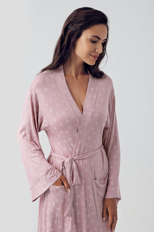 Patterned Maternity Robe – Powder Pink