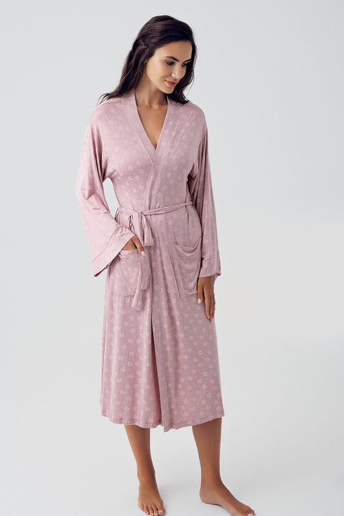 Patterned Maternity Robe – Powder Pink