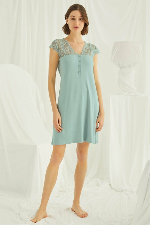 Lace V-Neck Maternity & Nursing Nightdress – Sage Green