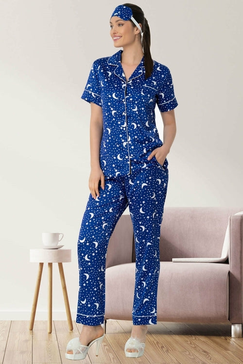 Sky Satin Maternity & Nursing Pyjama Set – Navy Blue