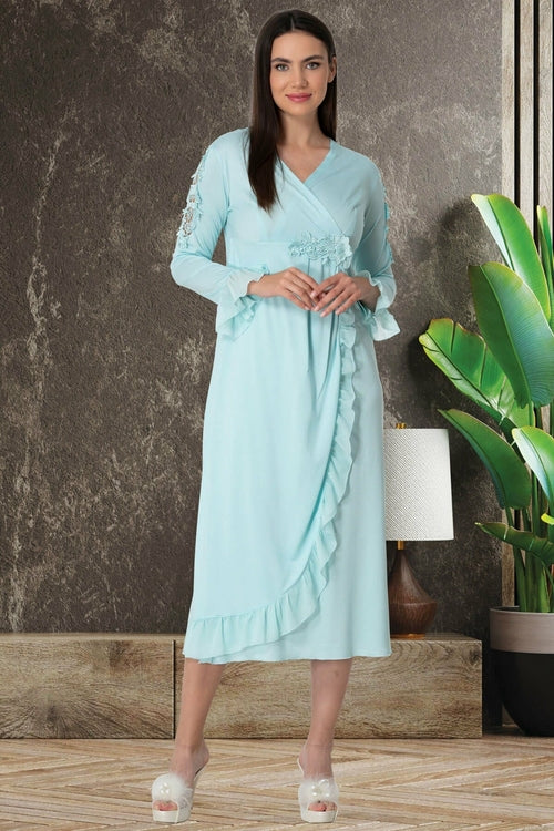 Double Breasted Maternity & Nursing Nightgown-Turquoise
