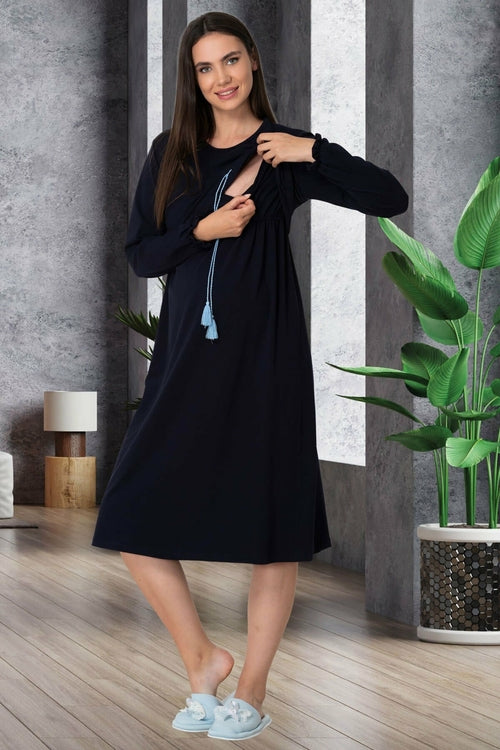 Breastfeeding Maternity & Nursing Nightgown – Navy Blue