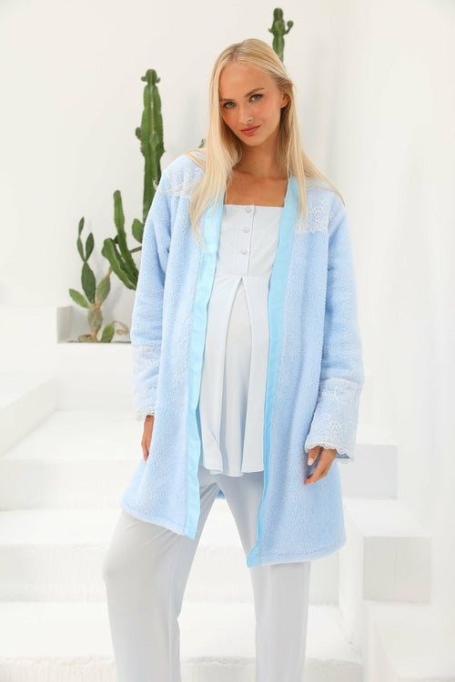 Classic 3-Piece Maternity & Nursing Pyjama Set – Blue