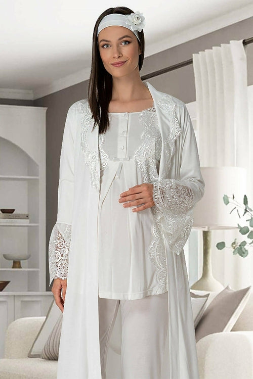 Lace 3-Piece Maternity & Nursing Pyjama Set