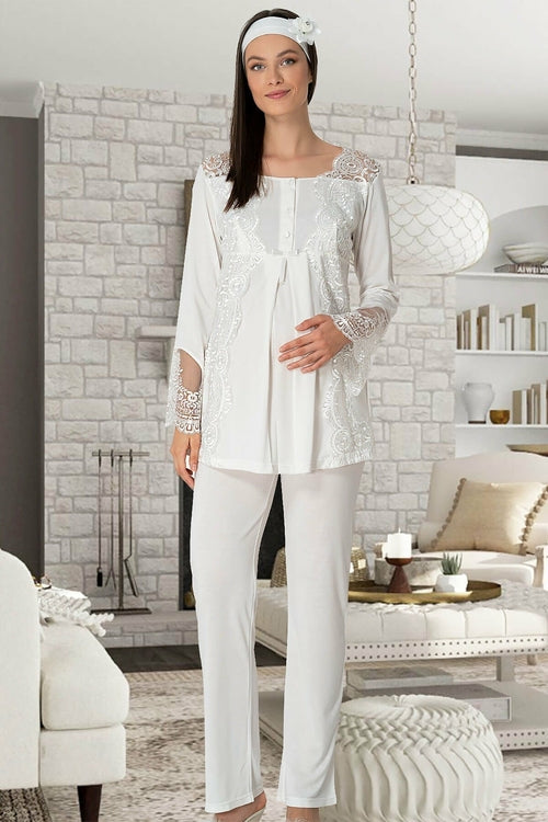 Lace 3-Piece Maternity & Nursing Pyjama Set
