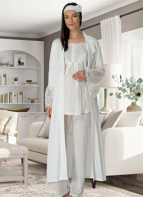 Lace 3-Piece Maternity & Nursing Pyjama Set