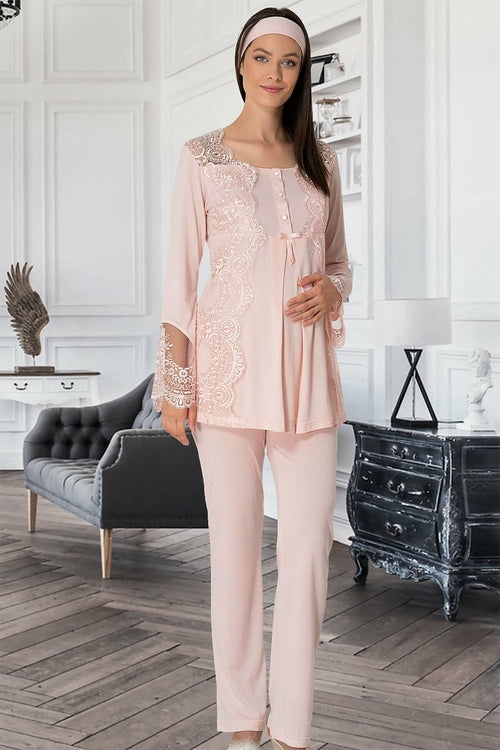 Lace 3-Piece Maternity & Nursing Pyjama Set