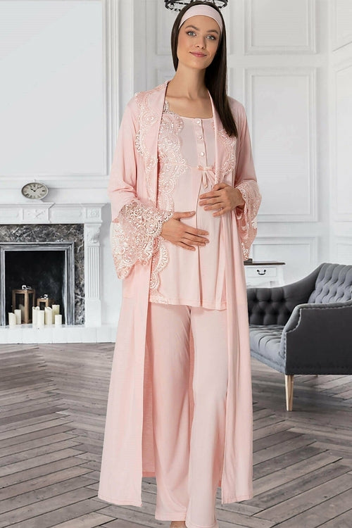 Lace 3-Piece Maternity & Nursing Pyjama Set