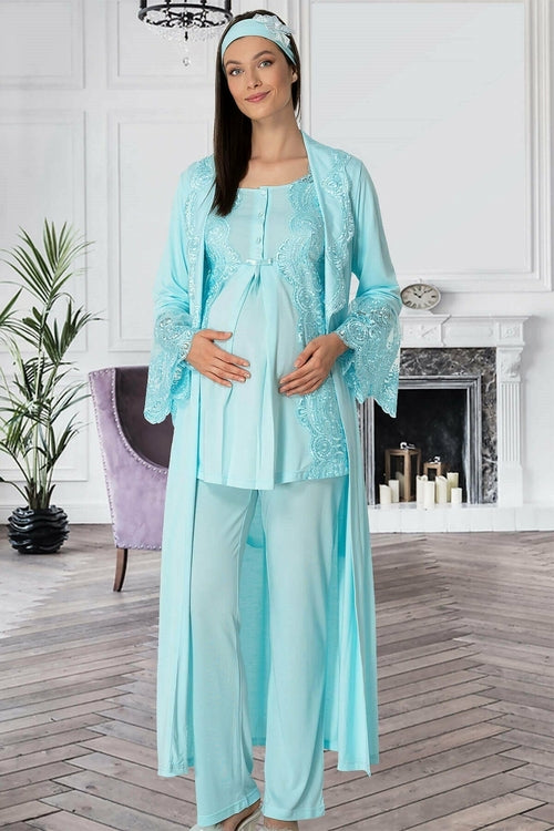 Lace 3-Piece Maternity & Nursing Pyjama Set