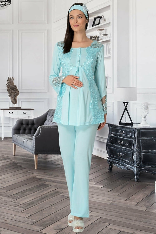 Lace 3-Piece Maternity & Nursing Pyjama Set